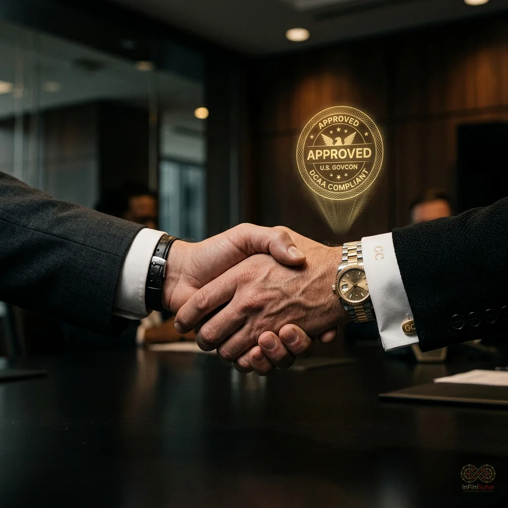 A firm handshake between a federal DCAA auditor and a GovCon CFO.