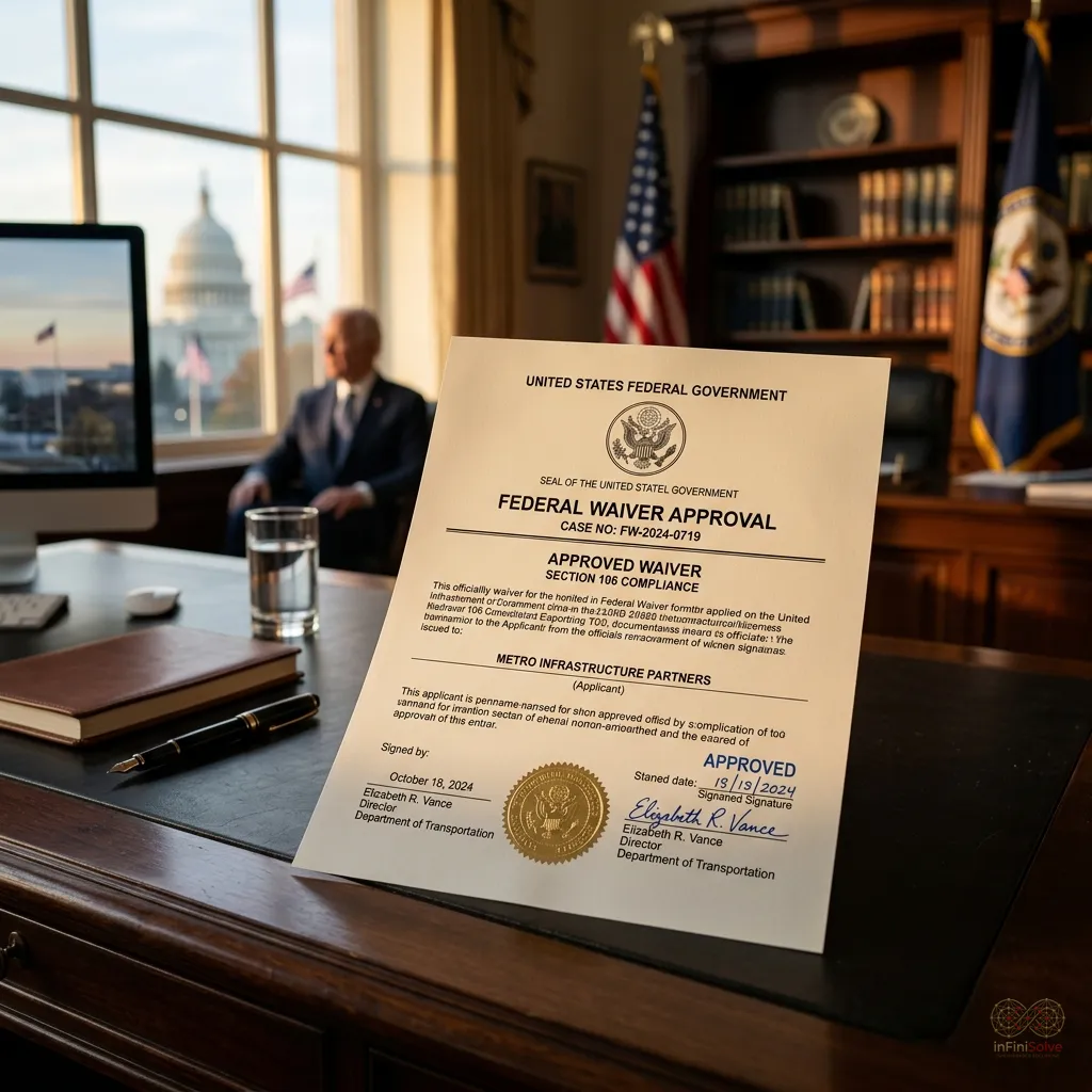Approved federal waiver document resting on an executive desk