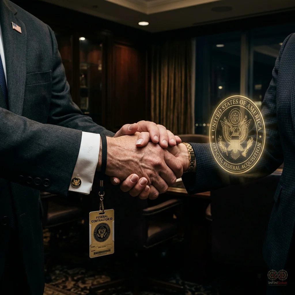 Small business owner holding their first federal contract award