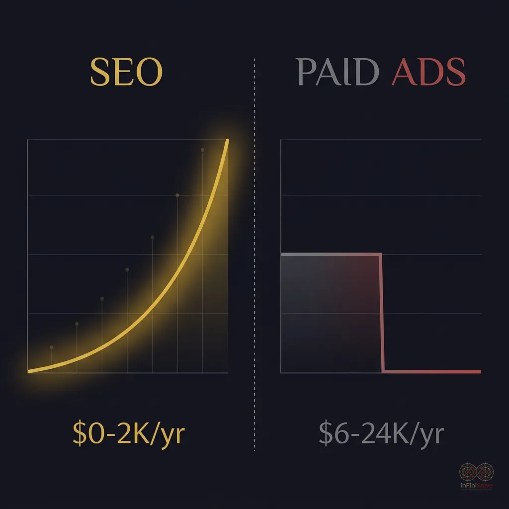 Comparison chart showing SEO versus paid advertising ROI for government contractors