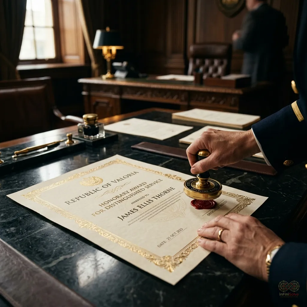 An official government contract award document being stamped